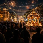 इंदौर के अनंत चतुर्दशी चल समारोह में रोशनी से सजी भव्य झांकियों का चित्रण