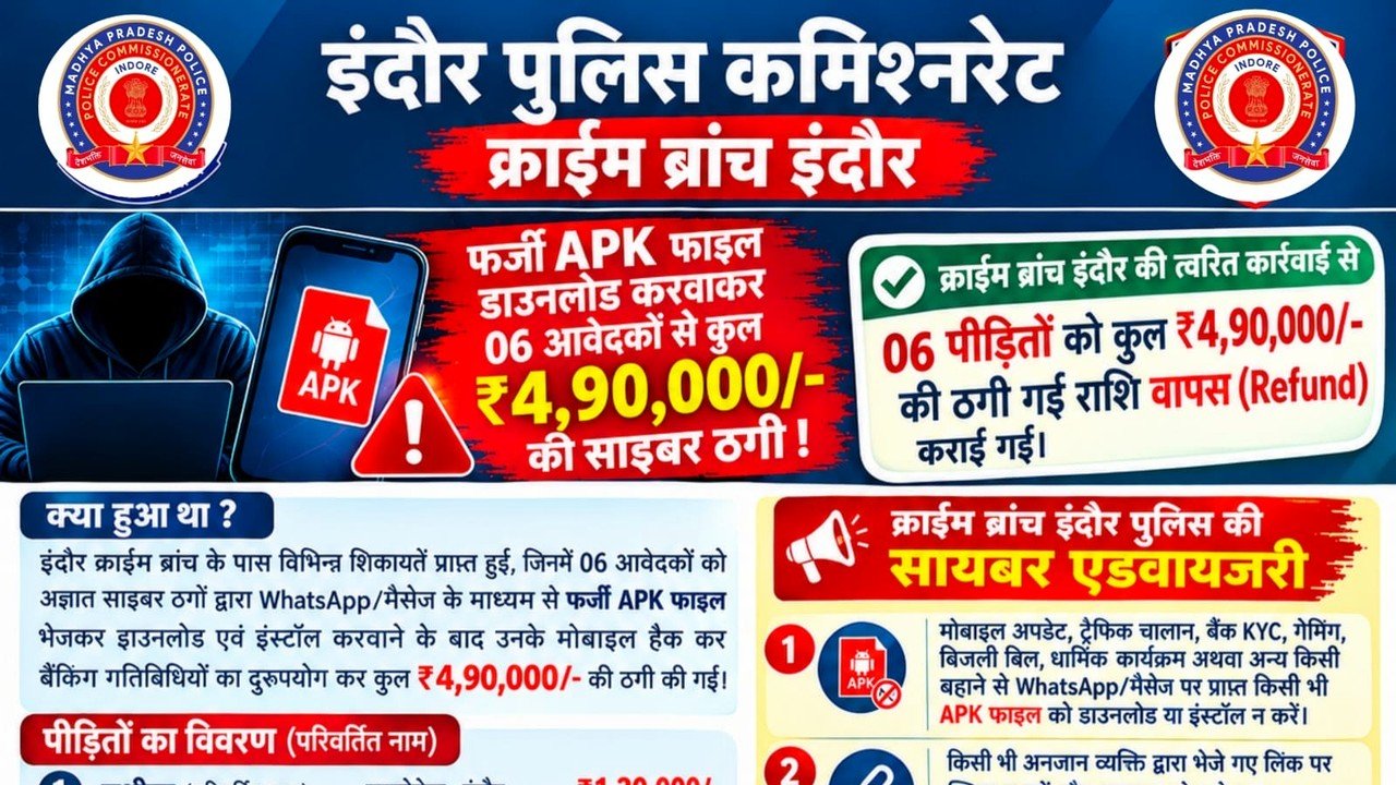 इंदौर पुलिस कमिश्नरेट, क्राइम ब्रांच इंदौर का साइबर एडवाइजरी पोस्टर — फाइल फोटो