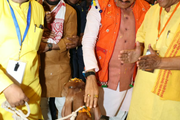 सप्त गौ परिक्रमा मंदिर में गौ पूजन करते मुख्यमंत्री डॉ. मोहन यादव