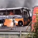 Burning bus on the Ujjain–Indore highway near Ramvas