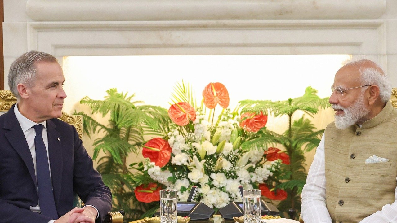 Prime Minister Narendra Modi with Canadian Prime Minister Mark Carney during their bilateral meeting at Hyderabad House, New Delhi