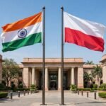 भारत और पोलैंड के ध्वजों के साथ द्विपक्षीय वार्ता का सांकेतिक चित्र / Symbolic image of India and Poland flags at bilateral talks