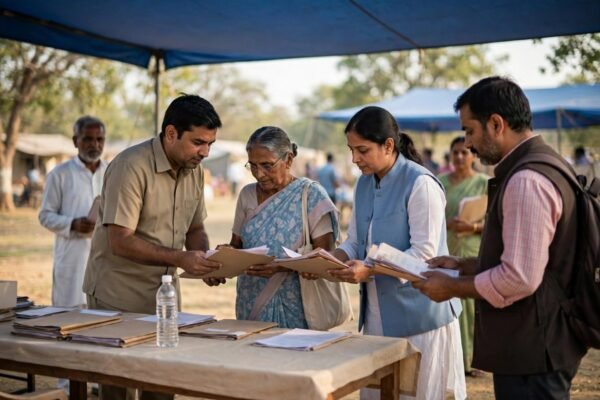 Symbolic image — citizens receiving help at a service camp