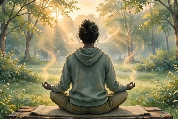 गहरी सांस का अभ्यास करती शख्सियत