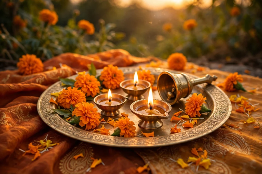 दीपक और पूजा सामग्री (सांकेतिक चित्र)