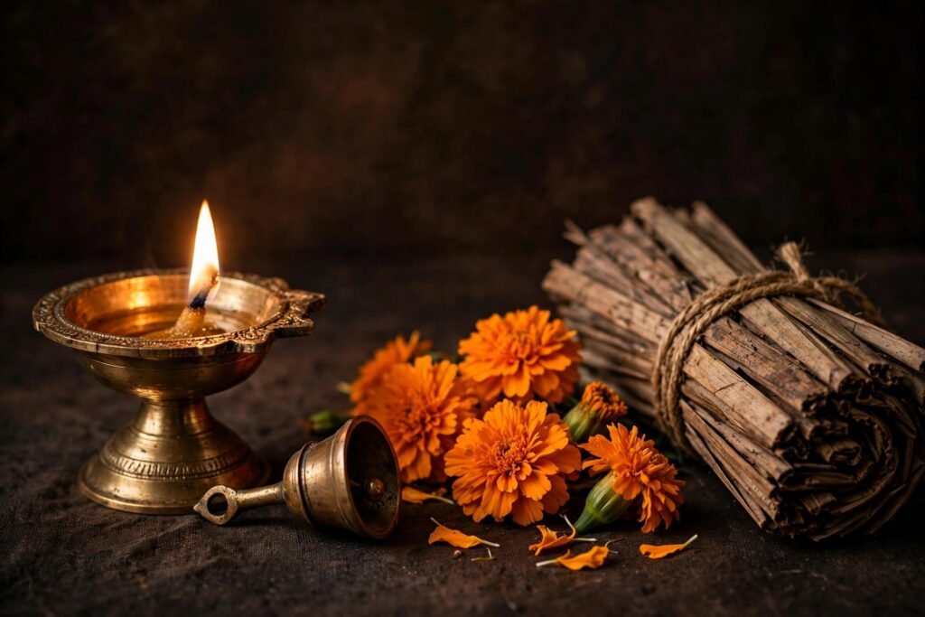 दीपक और पूजा सामग्री (सांकेतिक चित्र)