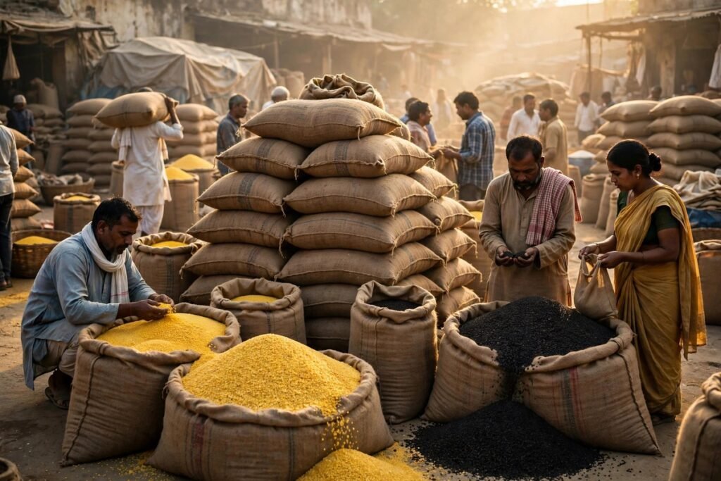 सांकेतिक चित्र: कृषि उपज मंडी में अनाज के बोरे