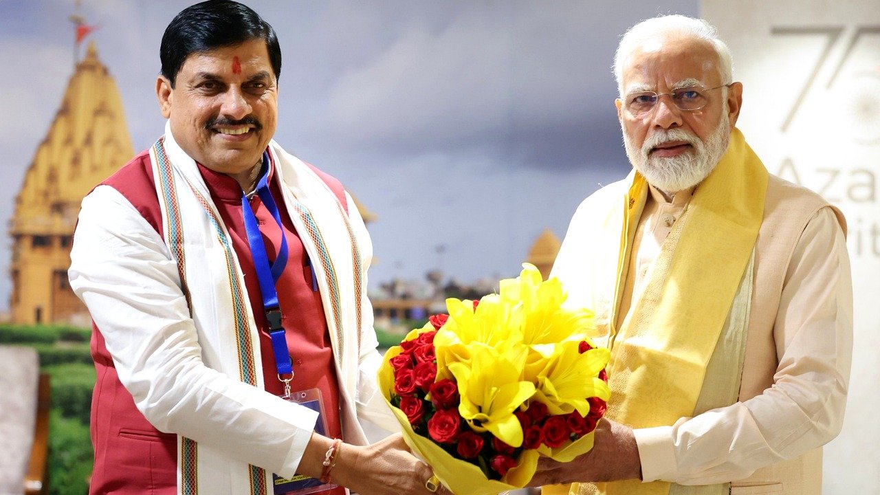 Prime Minister Narendra Modi with Madhya Pradesh Chief Minister Dr. Mohan Yadav.