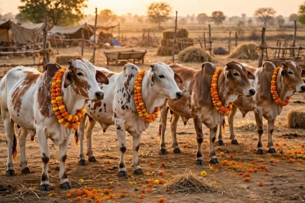 पशु मेले में सजी-धजी गायों का सांकेतिक दृश्य (AI illustration)